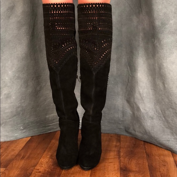 Steve Madden Cut Out Suede OTK Boots 10 - Picture 3 of 10